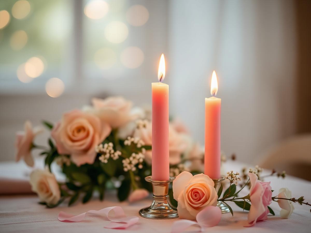 Blush taper candles with soft florals
